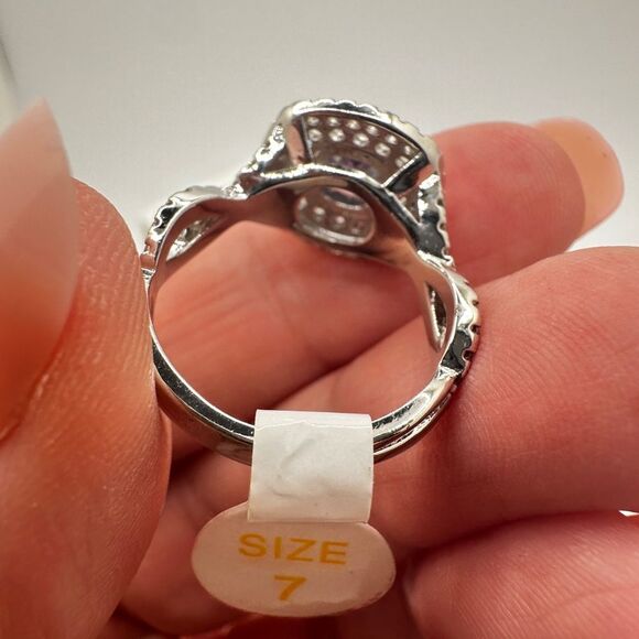 NWT Bomb Party, cushion cut "mystic topaz" ring w/ double halo of cz diamonds! - Picture 7 of 10